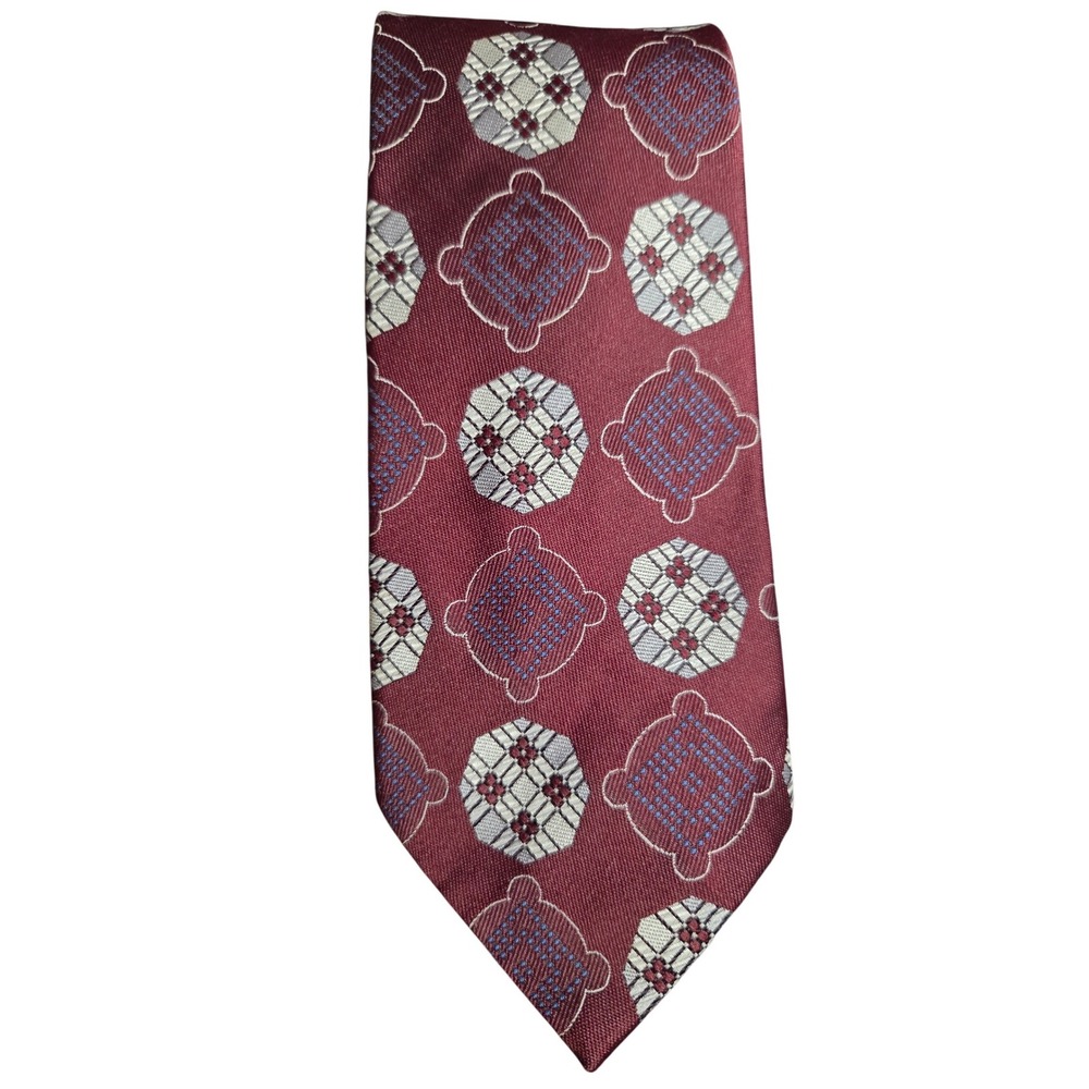 Wembley Wemlon Mens Burgundy Geometric Pattern Polyester Necktie Wide‎ 4 Inch
